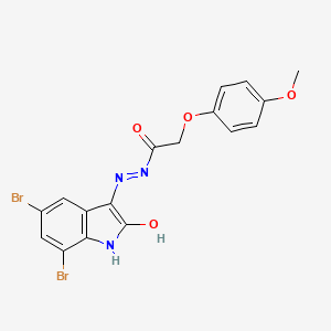 molecular formula C17H13Br2N3O4 B2607897 (E)-N'-(5,7-二溴-2-氧代吲哚啉-3-亚甲基)-2-(4-甲氧基苯氧基)乙酰肼 CAS No. 328541-35-1