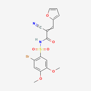 molecular formula C16H13BrN2O6S B2607910 N-(2-溴-4,5-二甲氧基苯磺酰基)-2-氰基-3-(呋喃-2-基)丙-2-烯酰胺 CAS No. 1376440-38-8