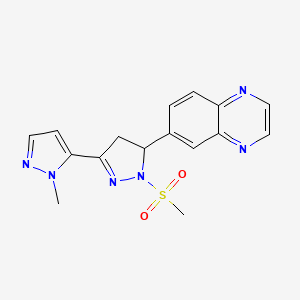 molecular formula C16H16N6O2S B2607914 1-methanesulfonyl-2'-methyl-5-(quinoxalin-6-yl)-4,5-dihydro-1H,2'H-3,3'-bipyrazole CAS No. 1170080-82-6