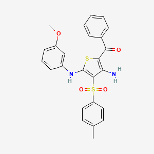 molecular formula C25H22N2O4S2 B2607930 (3-Amino-5-((3-methoxyphenyl)amino)-4-tosylthiophen-2-yl)(phenyl)methanone CAS No. 892291-34-8