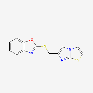 molecular formula C13H9N3OS2 B2607938 2-((Imidazo[2,1-b]thiazol-6-ylmethyl)thio)benzo[d]oxazole CAS No. 300572-38-7