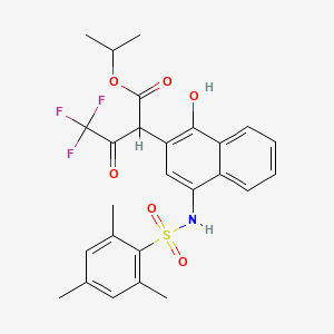molecular formula C26H26F3NO6S B2607968 Propan-2-yl 4,4,4-trifluoro-2-[1-hydroxy-4-[(2,4,6-trimethylphenyl)sulfonylamino]naphthalen-2-yl]-3-oxobutanoate CAS No. 477499-54-0