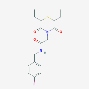 molecular formula C17H21FN2O3S B2607976 2-(2,6-diethyl-3,5-dioxothiomorpholin-4-yl)-N-[(4-fluorophenyl)methyl]acetamide CAS No. 868215-79-6