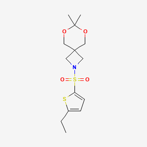 molecular formula C14H21NO4S2 B2607980 2-((5-Ethylthiophen-2-yl)sulfonyl)-7,7-dimethyl-6,8-dioxa-2-azaspiro[3.5]nonane CAS No. 1396860-54-0