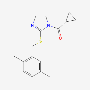 molecular formula C16H20N2OS B2608009 Cyclopropyl-[2-[(2,5-dimethylphenyl)methylsulfanyl]-4,5-dihydroimidazol-1-yl]methanone CAS No. 851804-24-5