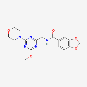molecular formula C17H19N5O5 B2608016 N-((4-methoxy-6-morpholino-1,3,5-triazin-2-yl)methyl)benzo[d][1,3]dioxole-5-carboxamide CAS No. 2034470-53-4