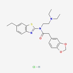 molecular formula C24H30ClN3O3S B2608023 2-(benzo[d][1,3]dioxol-5-yl)-N-(2-(diethylamino)ethyl)-N-(6-ethylbenzo[d]thiazol-2-yl)acetamide hydrochloride CAS No. 1189688-66-1