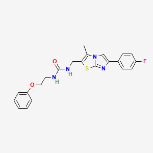 molecular formula C22H21FN4O2S B2608027 1-((6-(4-Fluorophenyl)-3-methylimidazo[2,1-b]thiazol-2-yl)methyl)-3-(2-phenoxyethyl)urea CAS No. 1421446-04-9