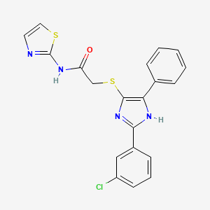 molecular formula C20H15ClN4OS2 B2608031 2-((2-(3-chlorophenyl)-5-phenyl-1H-imidazol-4-yl)thio)-N-(thiazol-2-yl)acetamide CAS No. 901258-60-4