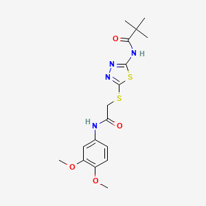 molecular formula C17H22N4O4S2 B2608040 N-(5-((2-((3,4-dimethoxyphenyl)amino)-2-oxoethyl)thio)-1,3,4-thiadiazol-2-yl)pivalamide CAS No. 893353-68-9