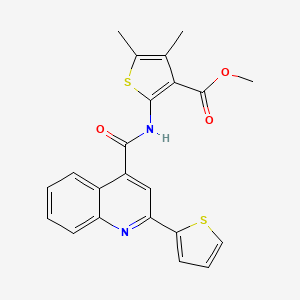 molecular formula C22H18N2O3S2 B2608046 Methyl 4,5-dimethyl-2-[(2-thiophen-2-ylquinoline-4-carbonyl)amino]thiophene-3-carboxylate CAS No. 544691-57-8