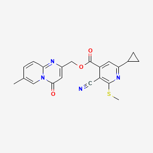 molecular formula C21H18N4O3S B2608067 {7-methyl-4-oxo-4H-pyrido[1,2-a]pyrimidin-2-yl}methyl 3-cyano-6-cyclopropyl-2-(methylsulfanyl)pyridine-4-carboxylate CAS No. 1090747-28-6