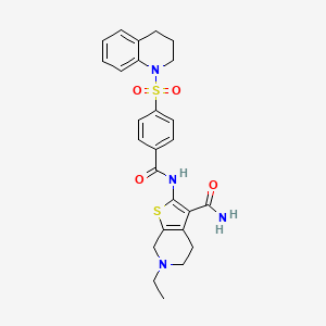molecular formula C26H28N4O4S2 B2608078 2-(4-((3,4-二氢喹啉-1(2H)-基)磺酰基)苯甲酰胺)-6-乙基-4,5,6,7-四氢噻吩并[2,3-c]吡啶-3-甲酰胺 CAS No. 449767-84-4