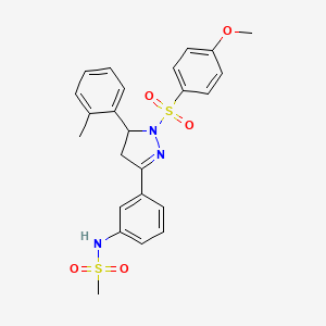 molecular formula C24H25N3O5S2 B2608079 N-{3-[1-(4-methoxybenzenesulfonyl)-5-(2-methylphenyl)-4,5-dihydro-1H-pyrazol-3-yl]phenyl}methanesulfonamide CAS No. 851782-50-8