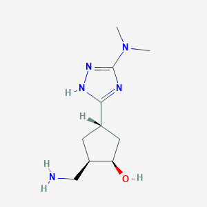 molecular formula C10H19N5O B2608083 (1R,2R,4S)-2-(Aminomethyl)-4-[3-(dimethylamino)-1H-1,2,4-triazol-5-yl]cyclopentan-1-ol CAS No. 2138024-90-3