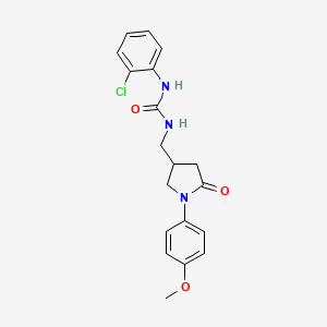 molecular formula C19H20ClN3O3 B2608085 1-(2-Chlorophenyl)-3-((1-(4-methoxyphenyl)-5-oxopyrrolidin-3-yl)methyl)urea CAS No. 946220-21-9