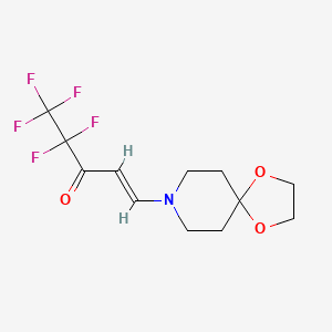 molecular formula C12H14F5NO3 B2608090 (E)-1-(1,4-dioxa-8-azaspiro[4.5]decan-8-yl)-4,4,5,5,5-pentafluoropent-1-en-3-one CAS No. 866144-13-0