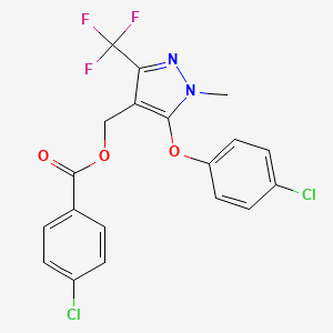 molecular formula C19H13Cl2F3N2O3 B2608097 [5-(4-Chlorophenoxy)-1-methyl-3-(trifluoromethyl)pyrazol-4-yl]methyl 4-chlorobenzoate CAS No. 955964-18-8