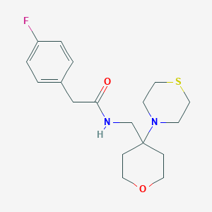 molecular formula C18H25FN2O2S B2608098 2-(4-fluorophenyl)-N-{[4-(thiomorpholin-4-yl)oxan-4-yl]methyl}acetamide CAS No. 2415520-34-0