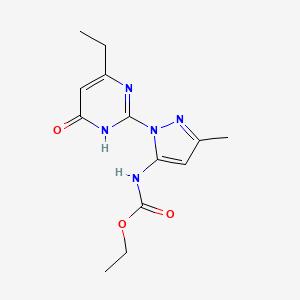 molecular formula C13H17N5O3 B2608100 乙基(1-(4-乙基-6-氧代-1,6-二氢嘧啶-2-基)-3-甲基-1H-吡唑-5-基)氨基甲酸酯 CAS No. 1004253-47-7