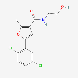 molecular formula C14H13Cl2NO3 B2608110 5-(2,5-dichlorophenyl)-N-(2-hydroxyethyl)-2-methylfuran-3-carboxamide CAS No. 876872-03-6