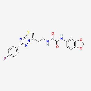 molecular formula C21H16FN5O4S B2608112 N1-(benzo[d][1,3]dioxol-5-yl)-N2-(2-(2-(4-fluorophenyl)thiazolo[3,2-b][1,2,4]triazol-6-yl)ethyl)oxalamide CAS No. 894033-90-0