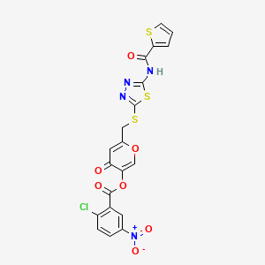 molecular formula C20H11ClN4O7S3 B2608122 4-oxo-6-(((5-(thiophene-2-carboxamido)-1,3,4-thiadiazol-2-yl)thio)methyl)-4H-pyran-3-yl 2-chloro-5-nitrobenzoate CAS No. 877643-39-5