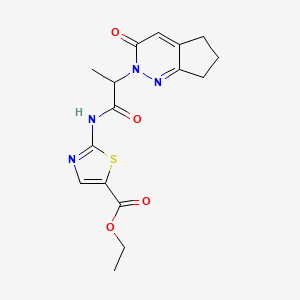 molecular formula C16H18N4O4S B2608131 ethyl 2-(2-(3-oxo-3,5,6,7-tetrahydro-2H-cyclopenta[c]pyridazin-2-yl)propanamido)thiazole-5-carboxylate CAS No. 2097932-25-5