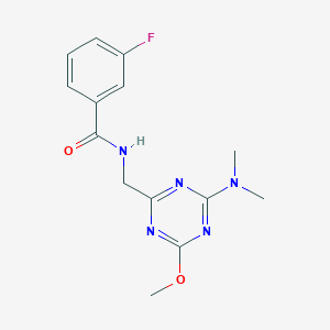 molecular formula C14H16FN5O2 B2608132 N-((4-(dimethylamino)-6-methoxy-1,3,5-triazin-2-yl)methyl)-3-fluorobenzamide CAS No. 2034540-15-1
