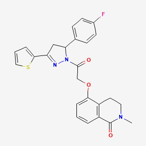 molecular formula C25H22FN3O3S B2608138 5-[2-[3-(4-Fluorophenyl)-5-thiophen-2-yl-3,4-dihydropyrazol-2-yl]-2-oxoethoxy]-2-methyl-3,4-dihydroisoquinolin-1-one CAS No. 850904-82-4
