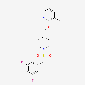 molecular formula C19H22F2N2O3S B2608159 2-[[1-[(3,5-Difluorophenyl)methylsulfonyl]piperidin-4-yl]methoxy]-3-methylpyridine CAS No. 2380069-14-5