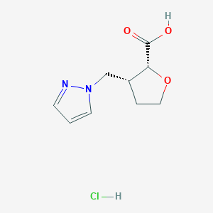 molecular formula C9H13ClN2O3 B2608172 (2R,3R)-3-[(1H-pyrazol-1-yl)methyl]oxolane-2-carboxylic acid hydrochloride CAS No. 1969287-77-1