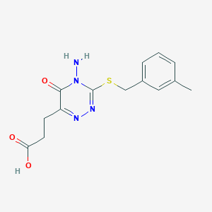 molecular formula C14H16N4O3S B2608174 3-[4-amino-3-[(3-methylphenyl)methylsulfanyl]-5-oxo-1,2,4-triazin-6-yl]propanoic Acid CAS No. 896170-28-8