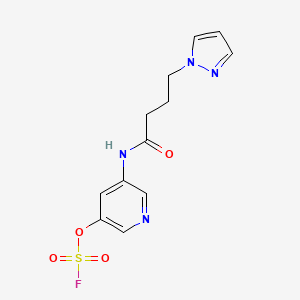 molecular formula C12H13FN4O4S B2608178 3-Fluorosulfonyloxy-5-(4-pyrazol-1-ylbutanoylamino)pyridine CAS No. 2418671-39-1