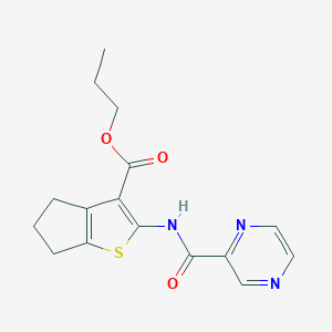 molecular formula C16H17N3O3S B260818 propyl 2-[(pyrazin-2-ylcarbonyl)amino]-5,6-dihydro-4H-cyclopenta[b]thiophene-3-carboxylate 