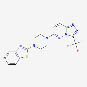 molecular formula C16H13F3N8S B2608190 2-[4-[3-(Trifluoromethyl)-[1,2,4]triazolo[4,3-b]pyridazin-6-yl]piperazin-1-yl]-[1,3]thiazolo[4,5-c]pyridine CAS No. 2380179-34-8