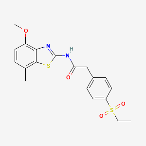 molecular formula C19H20N2O4S2 B2608192 2-(4-(乙磺酰基)苯基)-N-(4-甲氧基-7-甲基苯并[d]噻唑-2-基)乙酰胺 CAS No. 941884-70-4