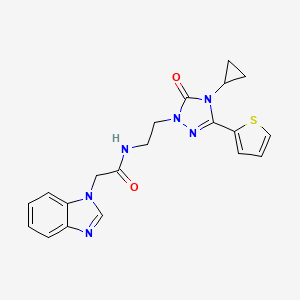 molecular formula C20H20N6O2S B2608253 2-(1H-1,3-benzodiazol-1-yl)-N-{2-[4-cyclopropyl-5-oxo-3-(thiophen-2-yl)-4,5-dihydro-1H-1,2,4-triazol-1-yl]ethyl}acetamide CAS No. 1448043-91-1