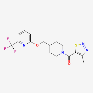 molecular formula C16H17F3N4O2S B2608275 2-{[1-(4-甲基-1,2,3-噻二唑-5-羰基)哌啶-4-基]甲氧基}-6-(三氟甲基)吡啶 CAS No. 2199389-66-5