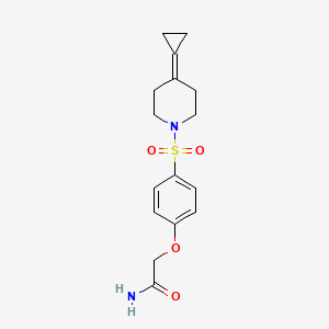 molecular formula C16H20N2O4S B2608302 2-(4-((4-Cyclopropylidenepiperidin-1-yl)sulfonyl)phenoxy)acetamide CAS No. 2097918-34-6