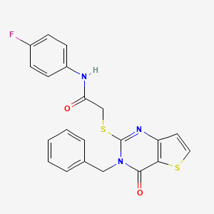 molecular formula C21H16FN3O2S2 B2608307 2-({3-苯甲基-4-氧代-3H,4H-噻吩并[3,2-d]嘧啶-2-基}硫代)-N-(4-氟苯基)乙酰胺 CAS No. 1252854-15-1