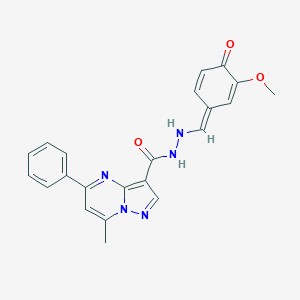 N'-[(E)-(3-methoxy-4-oxocyclohexa-2,5-dien-1-ylidene)methyl]-7-methyl-5-phenylpyrazolo[1,5-a]pyrimidine-3-carbohydrazide