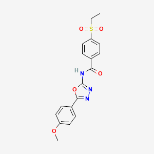 molecular formula C18H17N3O5S B2608330 4-ethylsulfonyl-N-[5-(4-methoxyphenyl)-1,3,4-oxadiazol-2-yl]benzamide CAS No. 886939-26-0