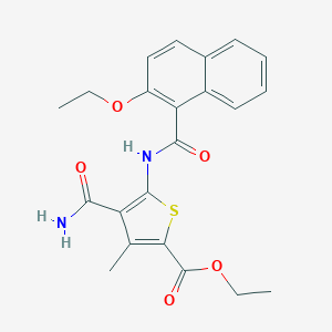 molecular formula C22H22N2O5S B260834 Ethyl 4-carbamoyl-5-{[(2-ethoxynaphthalen-1-yl)carbonyl]amino}-3-methylthiophene-2-carboxylate 