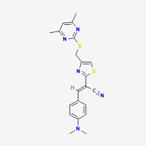 molecular formula C21H21N5S2 B2608371 (E)-3-(4-(dimethylamino)phenyl)-2-(4-(((4,6-dimethylpyrimidin-2-yl)thio)methyl)thiazol-2-yl)acrylonitrile CAS No. 328017-98-7