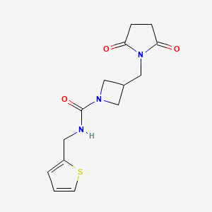 molecular formula C14H17N3O3S B2608400 3-((2,5-dioxopyrrolidin-1-yl)methyl)-N-(thiophen-2-ylmethyl)azetidine-1-carboxamide CAS No. 2310125-33-6