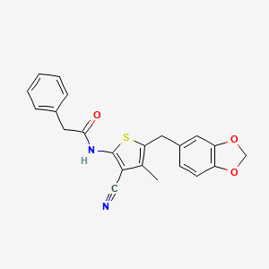 N-(5-(benzo[d][1,3]dioxol-5-ylmethyl)-3-cyano-4-methylthiophen-2-yl)-2-phenylacetamide