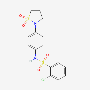 molecular formula C15H15ClN2O4S2 B2608475 2-chloro-N-[4-(1,1-dioxo-1lambda6,2-thiazolidin-2-yl)phenyl]benzene-1-sulfonamide CAS No. 946260-08-8