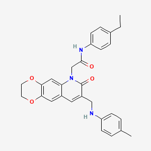 molecular formula C29H29N3O4 B2608512 N-(4-ethylphenyl)-2-(7-oxo-8-((p-tolylamino)methyl)-2,3-dihydro-[1,4]dioxino[2,3-g]quinolin-6(7H)-yl)acetamide CAS No. 894551-75-8