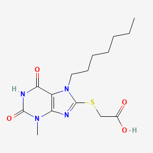 molecular formula C15H22N4O4S B2608518 2-((7-庚基-3-甲基-2,6-二氧代-2,3,6,7-四氢-1H-嘌呤-8-基)硫代)乙酸 CAS No. 331666-69-4